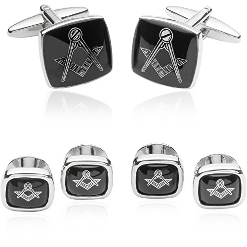 Cuff-Daddy Silver Tone Masonic Cuff Links and Studs Set, 5/8” Cuff Links with 3/8” Studs