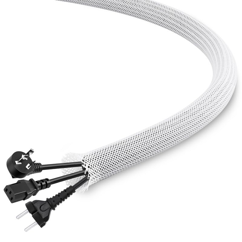 PET Expandable Braided Sleeving 25Ft-1/2 inch Wire Loom, Aibole Braided Cable Sleeve Wire Wrap,White-image-25