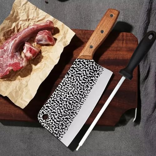 Image of Machado Forging Serbian Chef Knife Set - 12 inch Full Tang High Carbon Clad Steel Butcher Cleaver with Knife Sharpener - Perfect for Vegetables, Fish, Meat - Ideal for Kitchen, Hotel, Restaurant
