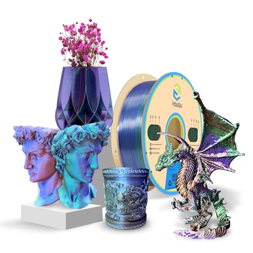Image of YOUSU 3D Printer Filament 1.75mm,Tri-Colors PLA Filament,Shiny Silk Coextruded PLA, Silk Green Purple Copper Filament, 1kg /2.2lbs
