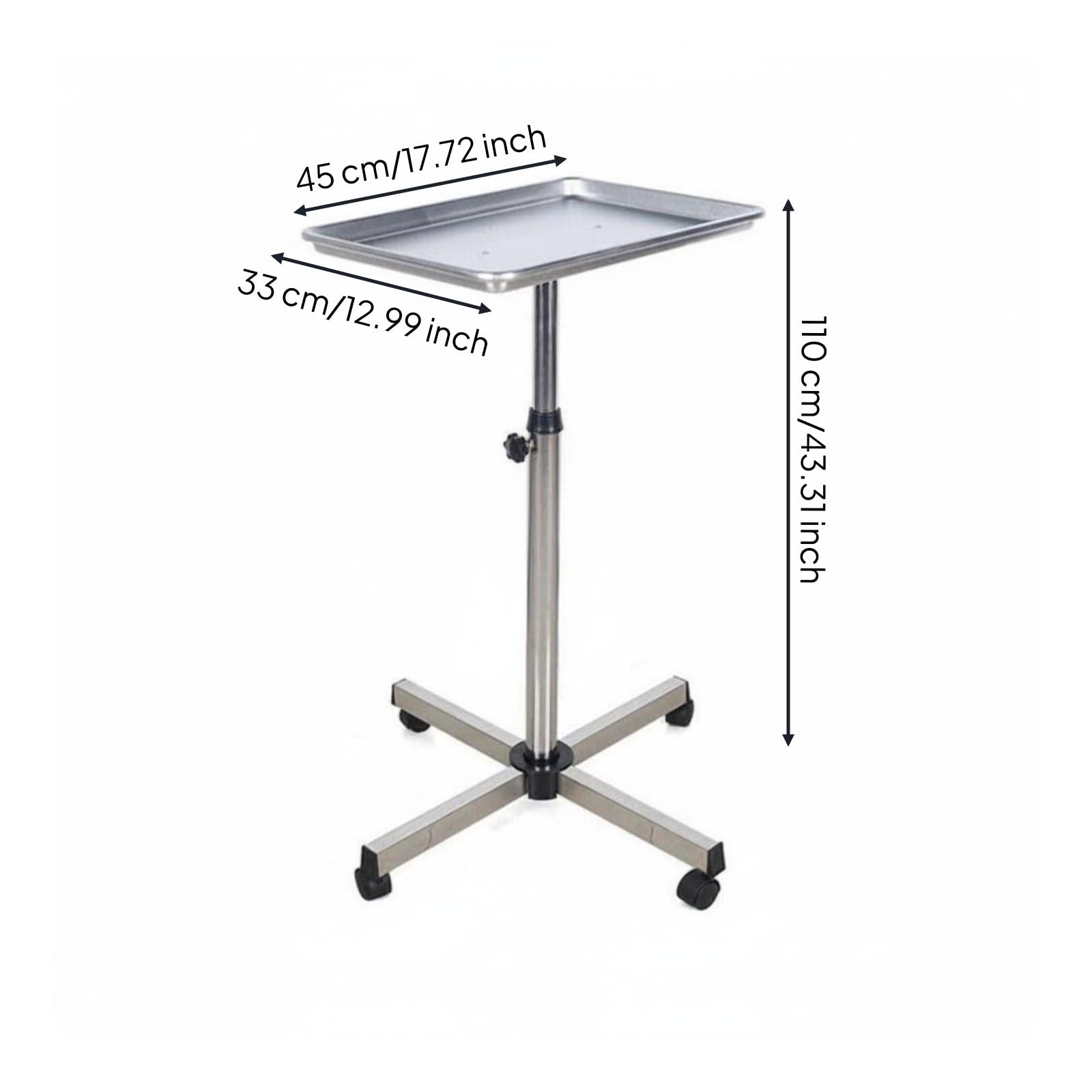 Plateau de Salon de Coiffure Chariot à roulettes Trolley Support Professionnel Réglable en Hauteur en Alliage d'Aluminium pour Organisation et, Argenté