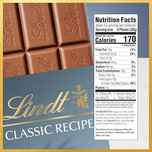 Image of Lindt CLASSIC RECIPE Non-Dairy OatMilk Salted Caramel Chocolate Candy Bar, 10 Pack, 3.5 oz.