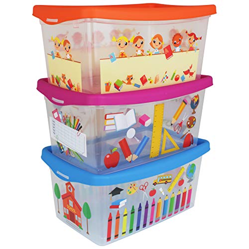 TW24 Kinder Aufbewahrungsbox Kids 4L Spielkiste 3er Set Staubox Stapelbox Aufbewahrungskiste Spielzeug Cover