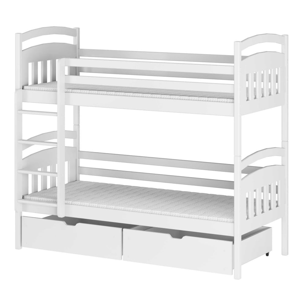 Befara Litera Infantil Kalas 2 en 1 – Divisible con Cajones Inferiores, Madera Maciza Pino, Segura - Blanco - 80 x 180