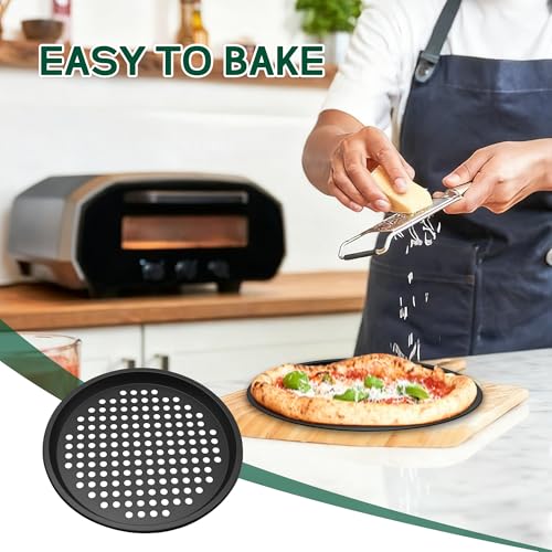 Teglie per Pizza 30 cm, Set 2 Stampi Pizza Teglie Forma Rotonda Acciaio al Carbonio, Vassoio Antiaderente con Fori per Pizza - immagine 6
