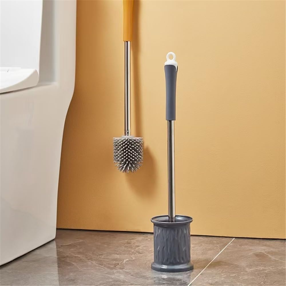 Mango Largo Cepillo de Inodoro Silicona sin ángulo Muerto, Kit Limpieza Multiusos for el hogar y baño para el Inodoro(Yellow)