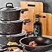 Karaca - Blackgold Bio Granit - Set di 7 pentole in granito naturale non tossico, antiaderenti, con coperchio in vetro, adatte alla lavastoviglie