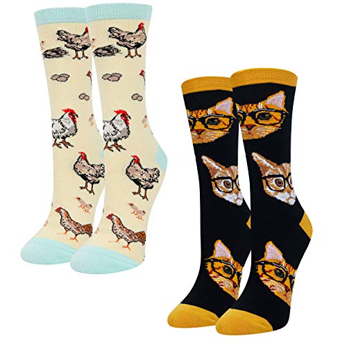 HAPPYPOP Women Girls' Animal Socks Pack Cat Hen Socks