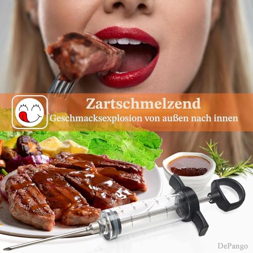 DePango Fleischspritze, Bruchfest Marinadenspritze Fleischinjektor 30ml für Fleisch mit 2 Edelstahl-Fleischnadeln, Fleisch injektionsspritze für BBQ Smoker, Steak, Schweinefleisch und Huhn 2