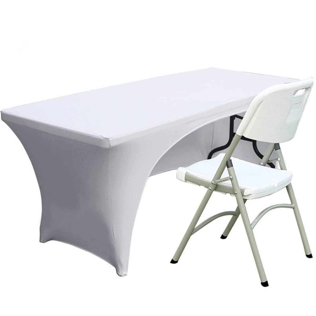 Fhberni Spandex Table Cover Fitted Polyester Tablecloth Stretch Table Cover Table Topper Open Back - 5FT/153CM, White