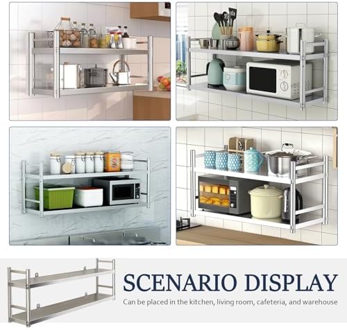 2-Tier Stainless Steel Wall-Mounted Shelf - Versatile Storage Rack for Living Room, Kitchen, Bathroom, Garage & Balcony with Safety Guardrail (120x35x55CM)