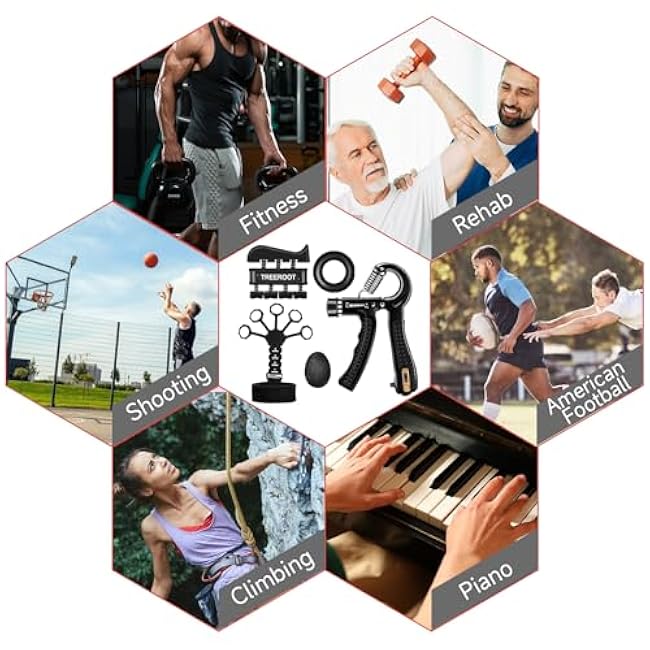 5PCS Grip Strength Trainer Kits, Hand Gripper Strengthener, Forearm Strengthener, Forearm Exerciser, Finger Grip Strengthener, Wrist Strengthener, Stress Relief Ball, Grip Ring, for Muscle Building, Hand Exercisers for Therapy