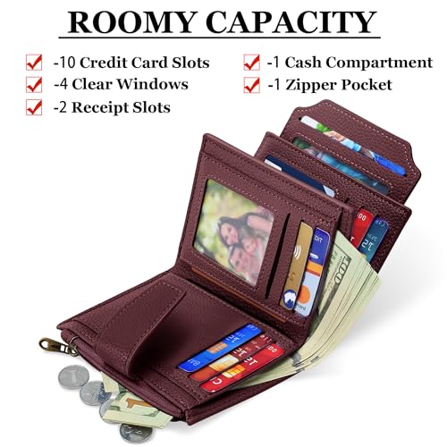 Image of Airkit Small Wallet Women RFID Blocking Soft Leather Bifold Compact Card Holder Wallet for Women with Zipper Coin Pocket 4 ID Window