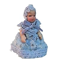 Melody Jane Dolls House Victorian Baby in Blue Lace Miniature Porcelain People