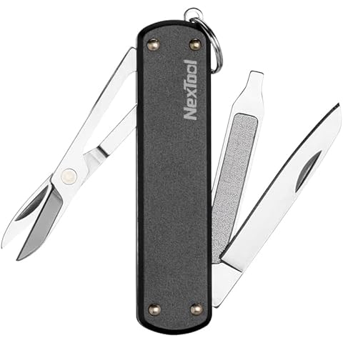 NexTool Keychain Knife, 5 in 1 Mini Multitool Key Chians, Small Pocket Knife with Key Ring, Scissors, Screwdrivers and Nail File, Cool Gadget Gifts for Men Women Dad Boyfriend Everyday Carry(Black) Cover