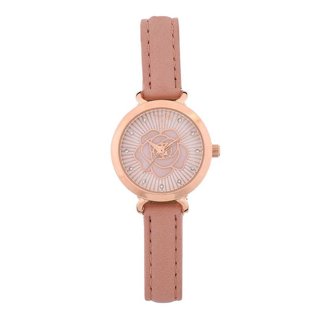 Voylla Rose Gold Plated Floral Embellished Dial Leather Straps Analogue Quartz Movement Ladies Watch for Women and Girls (B0BSLMD96G) Amazon Price History, Amazon Price Tracker