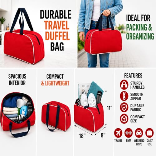 Image of Primrose 25L Travel Duffel Bag, 18 Inch Lightweight Gym and Weekend Bag for Men and Women, Red