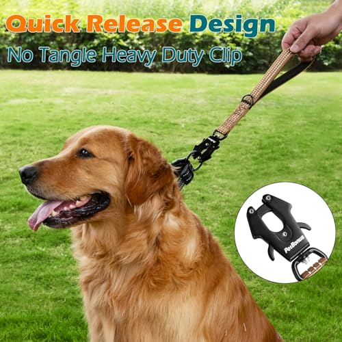 PetBonus Robuste Kurze Hundeleine 30cm, Nylon Kurzführer mit Schnellverschluss, gepolstertem Griff, Reflektierende Trainingsleine für große mittlere Hunde (Braun)