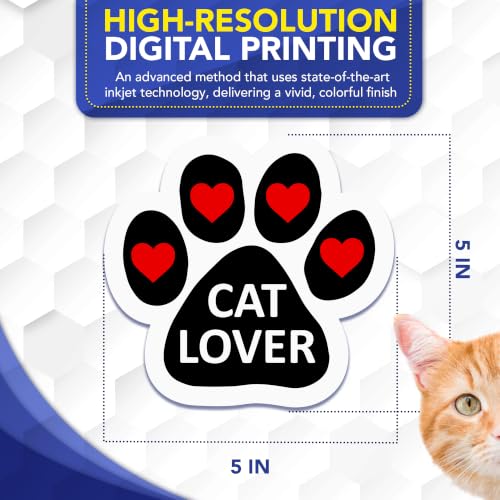 Image of Cat Lover Pawprint Car Magnet 5 Inch 2 Pack, Dog Lover Gift, Made in USA | Heavy duty magnetic decal for car, truck, SUV or fridge, full color UV printed