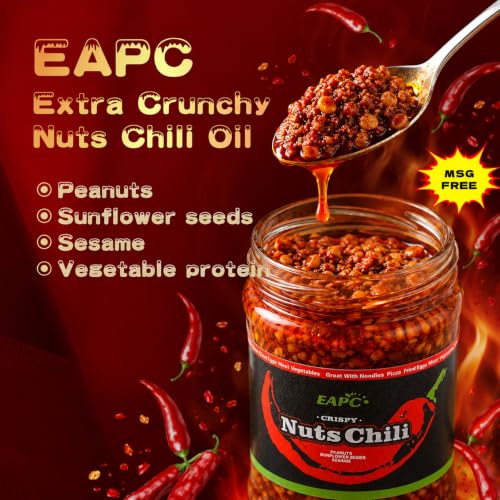 Image of EAPC Nuts Chili Oil - 6.7oz Chili Crisp Oil with Peanuts, Sunflower Seeds, Sesame, Extra Crunchy Nuts Chili Sauce, Ready to Eat and Use as Sauce, Condiment
