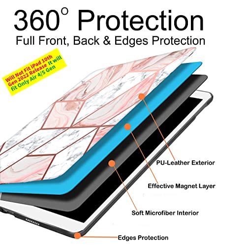 Image of DuraSafe Cases for iPad Air 5th 4th 6th 11th [ Air 11 /6 2024 /5 2022 /4 2020 ] A2588 A2316 MYFQ2HN /A MYFN2HN /A MYFQ2HN /A UltraSlim Printed Smart PU Leather Flip Folio Book Cover - Marble Pink