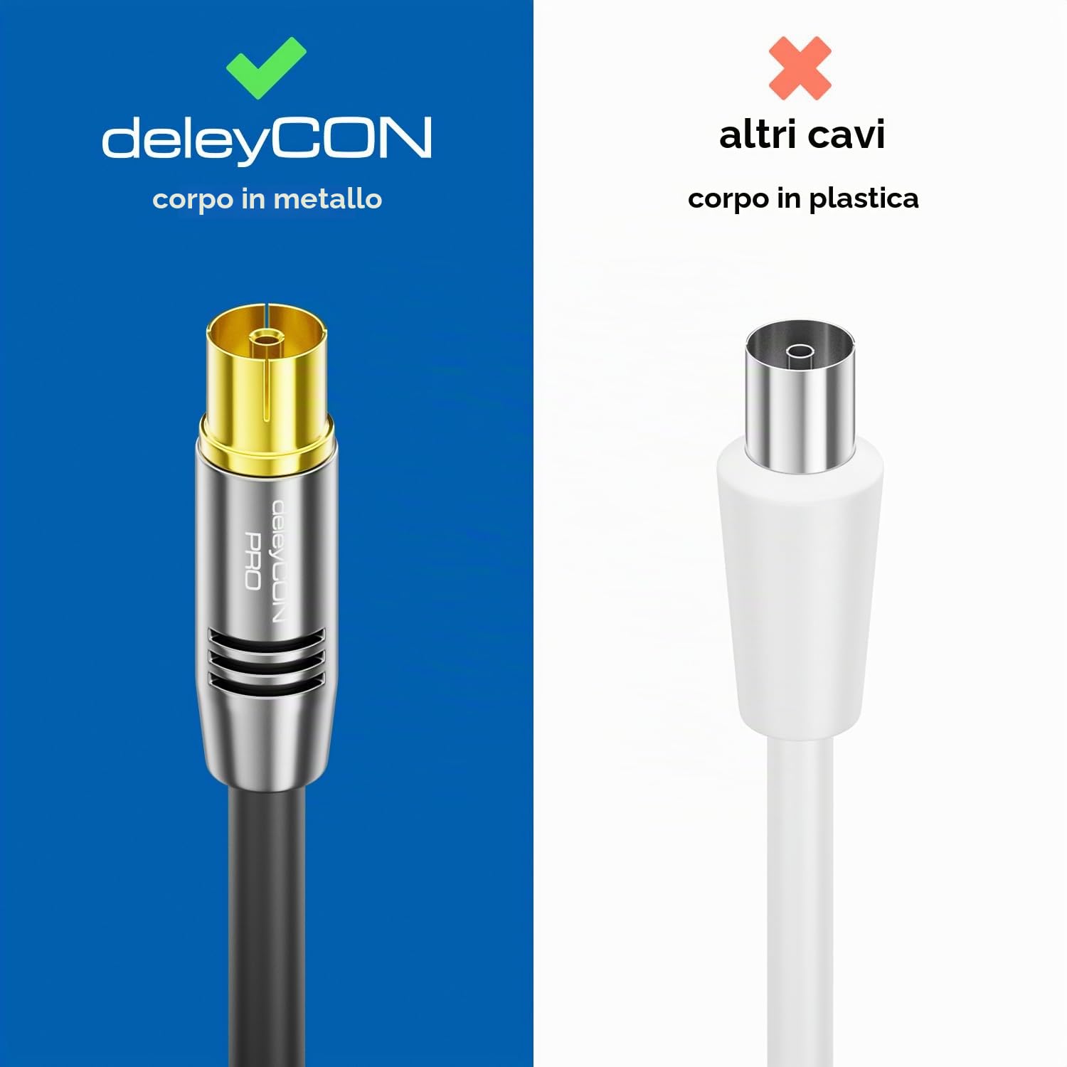 deleyCON 1m Cavo Antenna TV 4K - 4K Ultra-HD Full HD HDTV - 1x Angolato - Cavo Coassiale - Connettore IEC (dritto) a Presa IEC (90° Grad) - Connettori Metallo - Nero