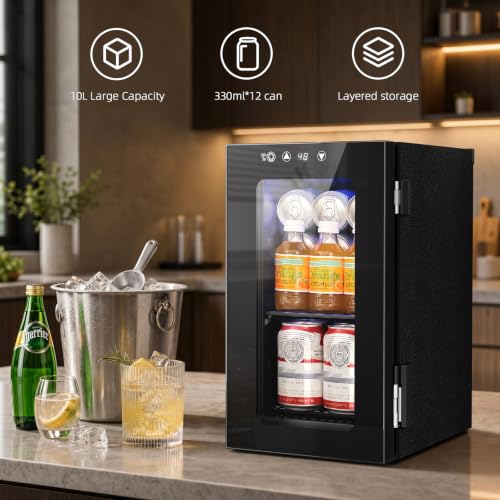 Image of Antarctic Star Beverage Refrigerator, 10L Portable mini fridge with Electronic Temperature Control, 40-61F Glass Door, Small Drink Fridge for Bedroom, Dorm, Office, Bar & Kitchen