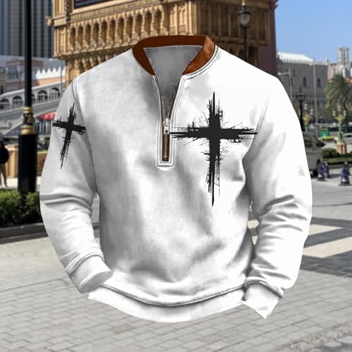 Bengbobar Mens Christian Faith Sweatshirts 1/4 Zip Pullover Jesus Cross Long Sleeve Shirt Retro Vintage Sweatshirt for Men3