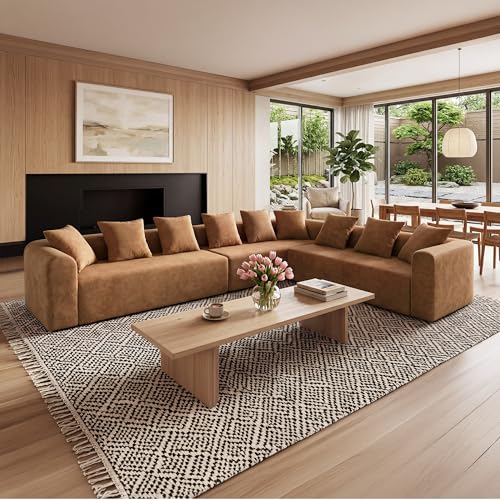 Image of Claiks 142 inch Cloud Boneless Couch, L-Shape Right Chaise, Brown