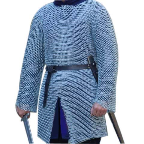 Image of AnNafi Medieval Hauberk Chainmail Full Sleeve Shirt Mild Steel 10 mm Butted Ring | Reenactment Cosplay Costume