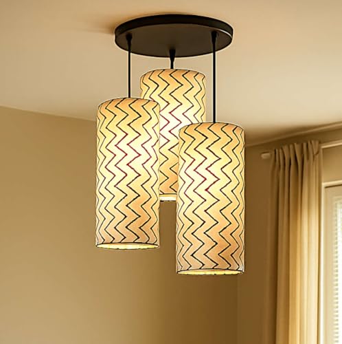 Image of 3 Set Hanging Cluster Light - Pendant Lamps in Cylindrical Shape for Living Rooms /Bed Rooms (Printed Chevron)