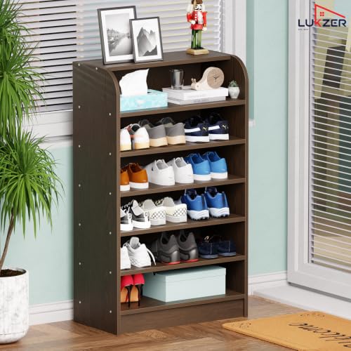 Image of Lukzer 6-Tier Engineered Wood Shoe Rack for Home (SR-005 /Wenge) Footwear Storage Organizer with Rounded Corner Design, Space-Saving Shoe Stand for Office, Entryway & Living Room (100 x 60 x 30 cm)