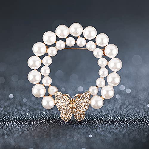 Image of Pearl Diamond Brooch Pins for Dress Sweater Scarf, Wedding Party Decoration Birthday Christmas Gift