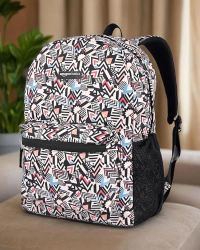 Image of amazon basics Polyester 2 Compartment Backpack(Multicolour Print)|Durable,Comfortable & Stylish|Multiple Compartments & Side Pockets for Organized Storage|Ideal for School,College & Travel 15 L