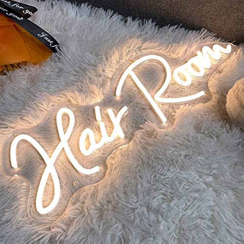 Image of Hair Room Neon Sign For Spa Beauty Room Nail Brows Lashed Salon Studio LED Wall Art Decor For Business Stores Logo Barber Shops Led Word Indoor Custom Neon Lights 5V USB Powered Warm White 40x14.4cm