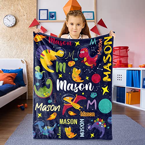 Image of Personalized Dinosaur Blanket for Boy Custom Name Blanket for Kids Outspace