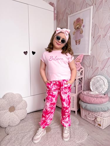 Image of Arshiner Girls Clothes 2 Piece Summer Outfits Drop Shoulder Top Pullover Sweatpants Jogger Set Sweatsuits Tracksuits 6-14Y