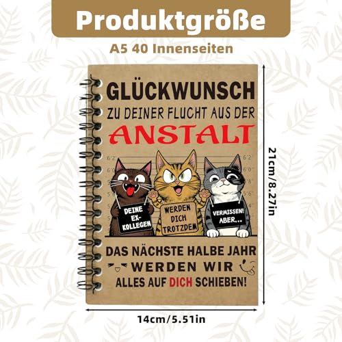 Cunegra Abschiedsgeschenk Kollegen, A5 Notizbuch Schön Karton-Abschied Kollegin Geschenk mit Lustigen Katzen-Design, Schreibbuch für Büro & Persönliche Notizen Kreatives Abschiedsgeschenk