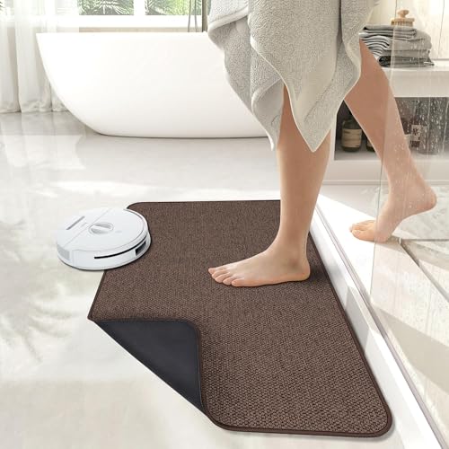 Image of Bath Mat,Ultra Thin Bathroom Rugs,Rubber Bath Mats for Bathroom,No Slip Bath Rugs,Quick Dry,Machine Washable,Low Pile,Absorbent,Shower Outside,Sink,Home Decor Accessories.Brown,1'5 inchx2'3 inch(17x27inch)