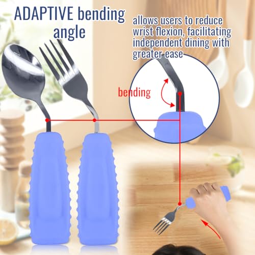 Adaptive Utensils Set – Ergonomic Angled Fork & Spoon for Parkinson's, Tremors, and Stroke Recovery – Weighted Utensils for Hand Tremors, Non-Slip Silicone Grip, Dishwasher Safe - Image 4