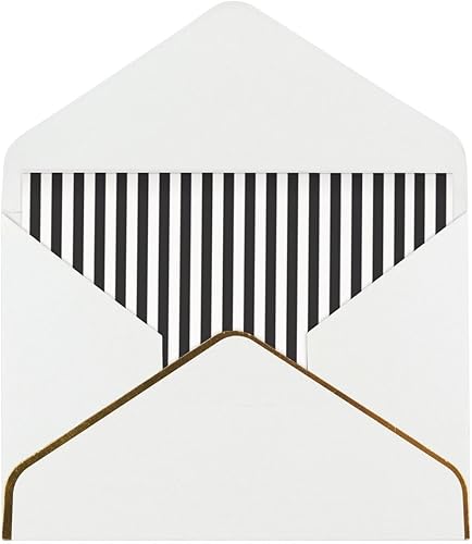MQGMZ Tarjetas de agradecimiento de impresión de rayas blancas y negras con sobres, tarjeta de felicitación de papel perla en blanco clásico,