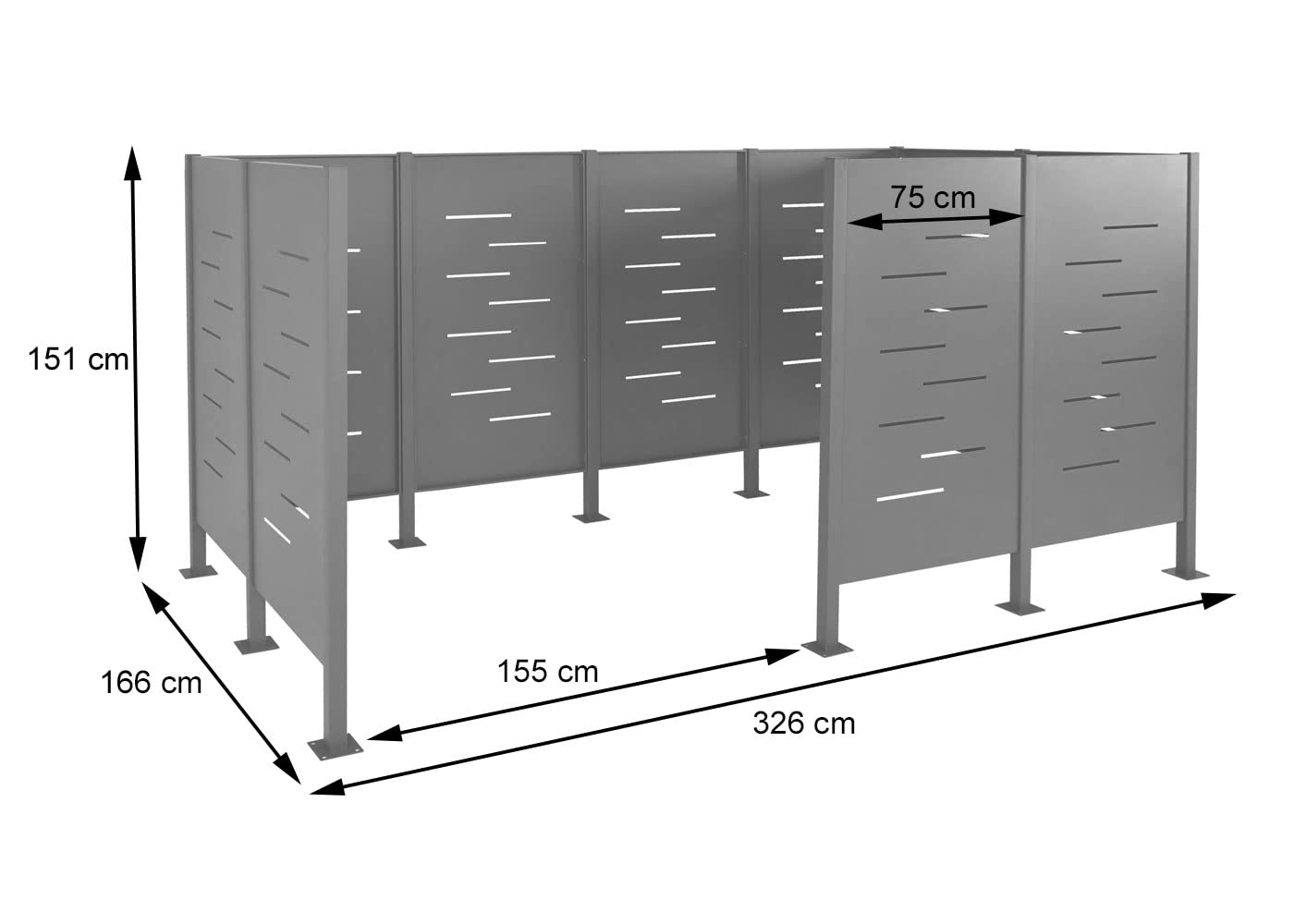 Recinzione fendivista bidoni box spazzatura rifiuti HWC-J55 166x326x151cm acciaio inox
