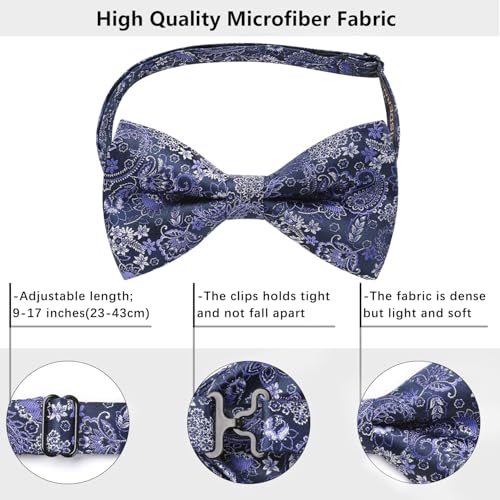 Image of HISDERN Bow Ties for Men Pre-Tied Bow Tie Floral Paisley Handkerchief Classic Formal Bowtie and Pocket Square Cufflinks Set