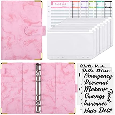 SKYDUE Budget Binder with Cash Envelopes & Expense Budget Sheets,Money Binder with Cash Envelopes for Budgeting and Saving Money (Mabblepink)