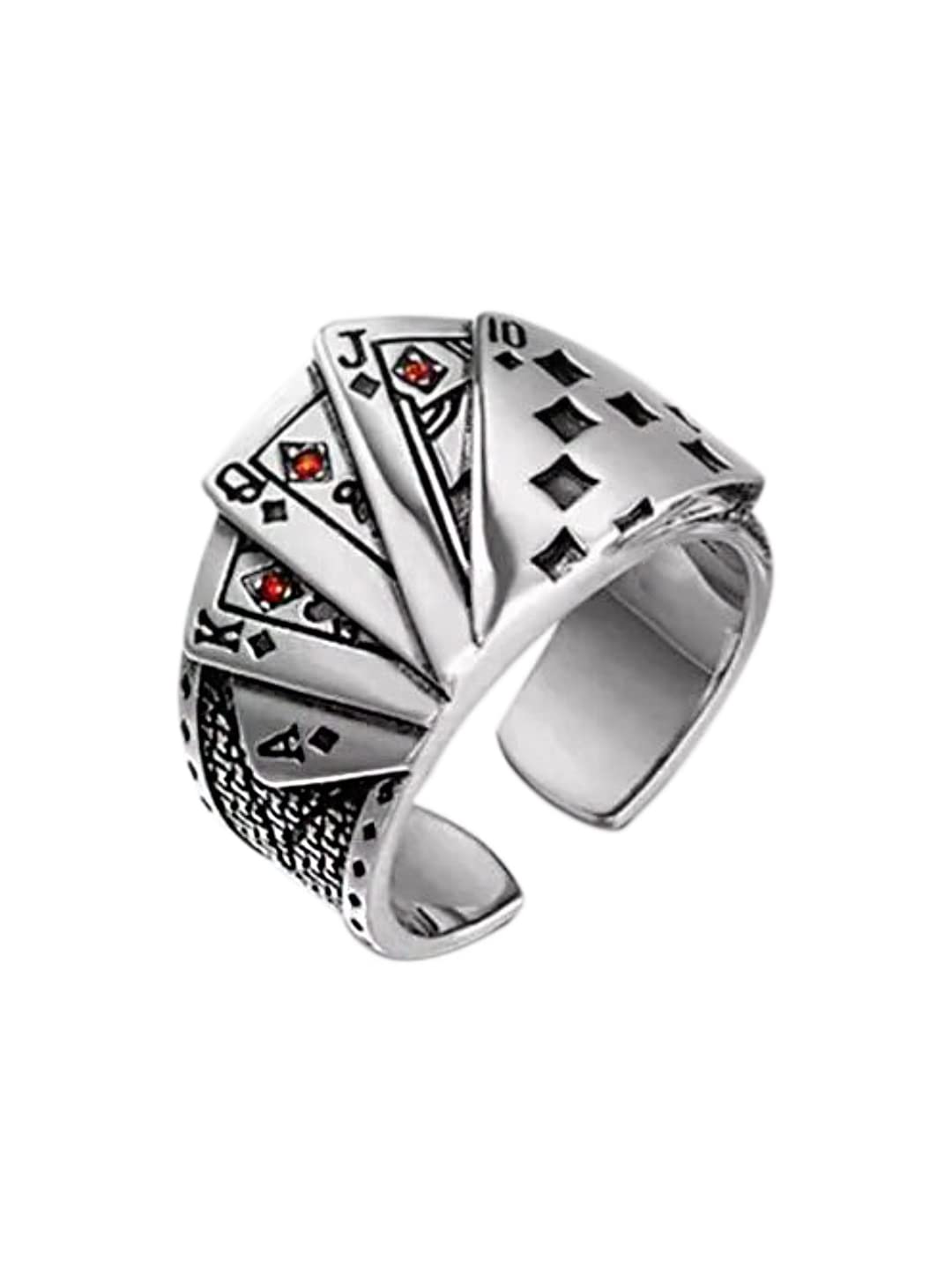 fabulaby OOMPH Jewellery Silver Texas Poker Ace, King, Queen, Jack Stainless Steel Fashion Ring for Men & Boys Stylish Latest