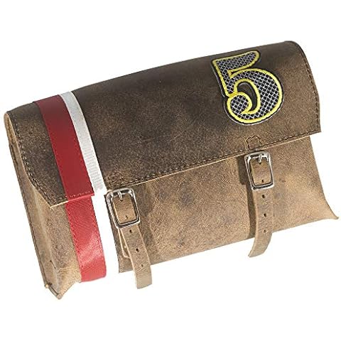 London Craftwork Leather Handlebar Saddle Bag for Brompton in Vintage Brown Red/White Different Numbers Available (Number 5) Cover