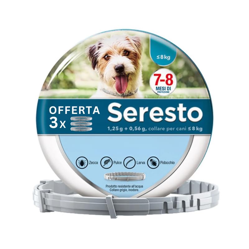 Pack 3 Collari per Cani - Contro Zecche, Pulci e Pidocchi (Fino 8 Kg)