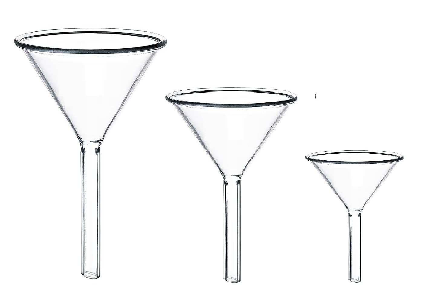 RG - Borosilicate Glass Funnel for Laboratory and Bottle Hot Oil or Liquid Chemicals Solutions - 50(mm) 75(mm) 100(mm) - Pack of 3