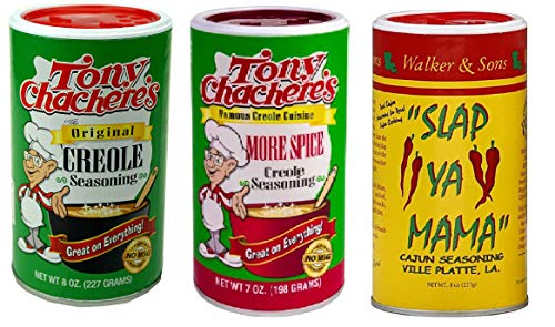 Cajun Creole Favorites No MSG Seasoning Bundle - 1 Each of Tony Chachere's Original Creole Seasoning 8 Ounce, Tony Chachere's More Spice 7 Ounce and Slap Ya Mama Cajun Seasoning 8 Ounce