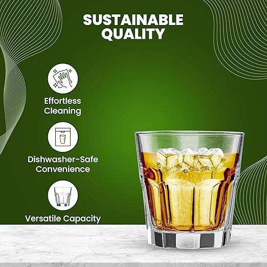 Image of Smartserve Marocco Whiskey Glass Set 230ml Set of 6 Tumblers for Scotch, Bourbon & Cocktails Timeless Elegance for Home Bars, Lounges